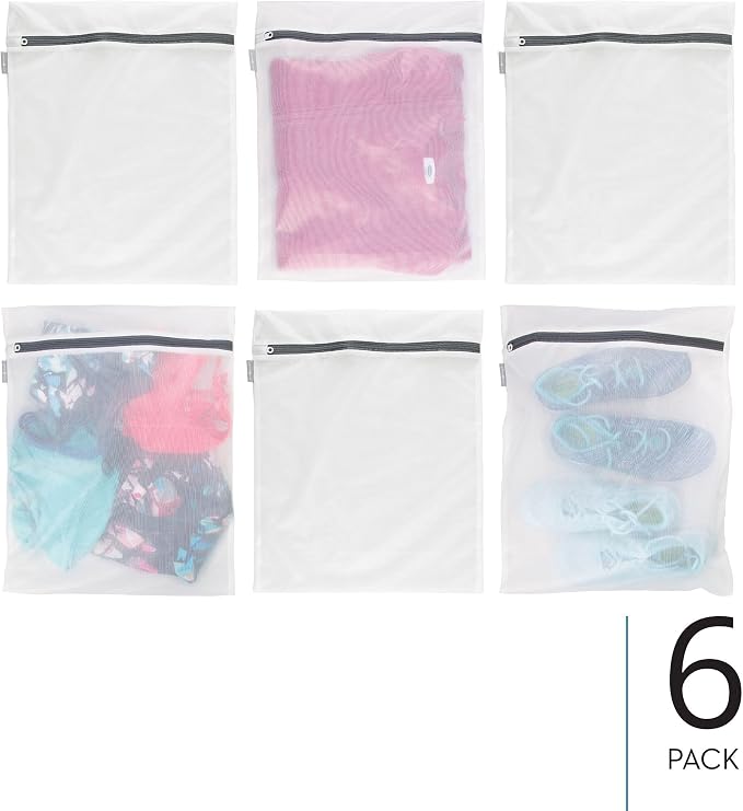 iDesign Large Mesh Laundry Bag for Delicates - Set of 6 - White - Image 2