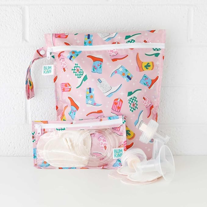 Bumkins - Waterproof Wet Bag & Clear Travel Bags - For Beach, Baby, Travel, Swim Suit, Cloth Diapers, Pump Parts, Pool, Gym, Toiletries - Reusable & Easy to Clean - Cowgirl Boots - 4 Pack - Image 5