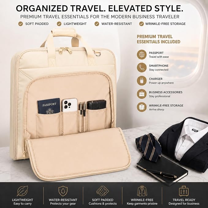 Travel Garment Bag for women,Lightweight Puffy Carry on Garment Bag for Hanging Clothes,44.7'' Waterproof Travel Suit Bag with Shoulder Strap,2 in 1 Foldable Duffle Bag,Khaki - Image 2