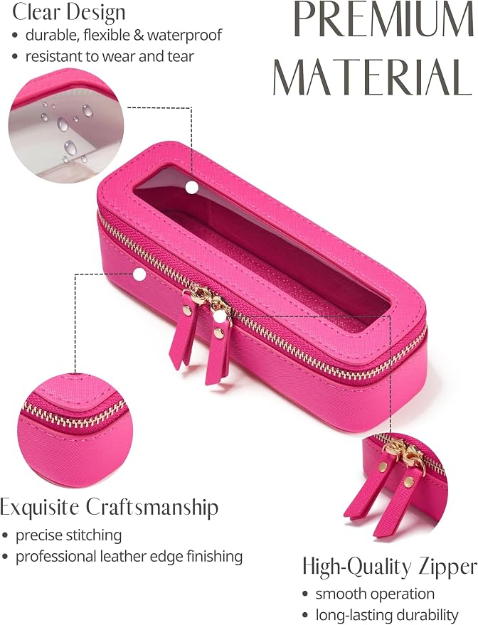 Popvibe Slim Makeup Brush Bag Travel Clear Toiletry Bag for Women Cute Make Up Bag for Traveling Cosmetic Bag Organizer Waterproof Tansparent Beauty Makeup Case Hot Pink - Image 3