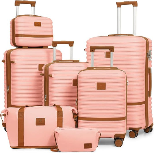Joyway Luggage Set 7 Piece Suitcase Sets with Spinner Wheel,Hardside Expandable Travel Laggage with TSA Lock(18/20/24/28 Pink) by Joyway