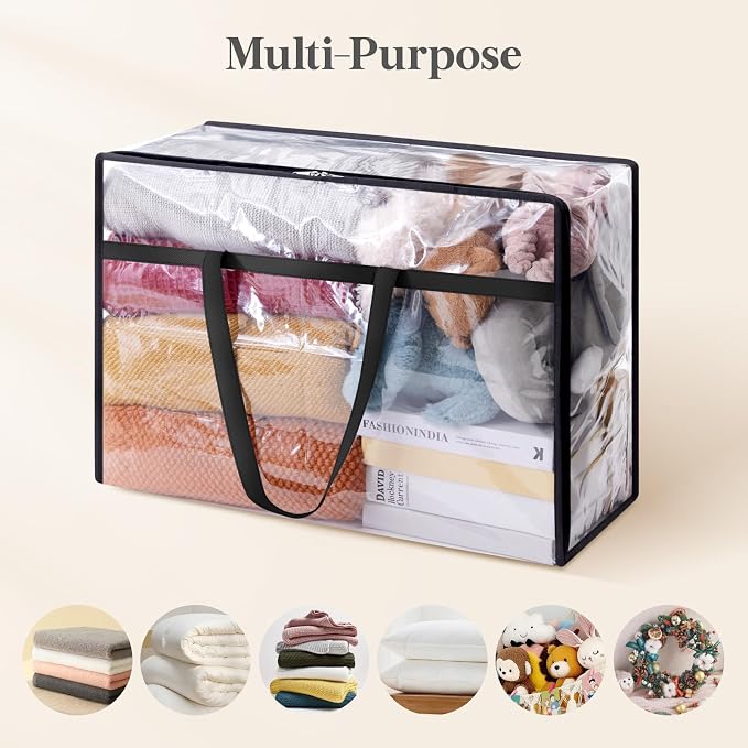 Lifewit 4 Pack Clear Clothes Storage Bags, 60L Plastic Blanket Storage Bag, Vinyl Foldable Moving Bags with Zipper, Closet Organizers and Storage Containers for Bedding, Duvet, Comforter - Image 5