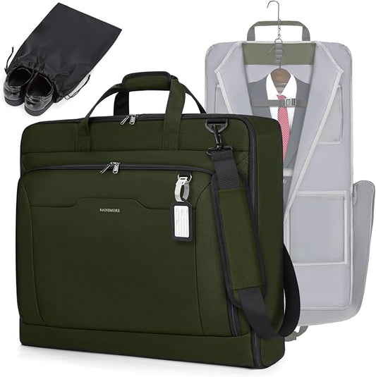 RAINSMORE Garment Bags for Travel Carry On Garment Bag for Hanging Clothes, Suit Bag for Business Trips with Shoes bag & Shoulder Strap, Waterproof Foldable Suit Luggage Bag for Men Women, Green by RAINSMORE