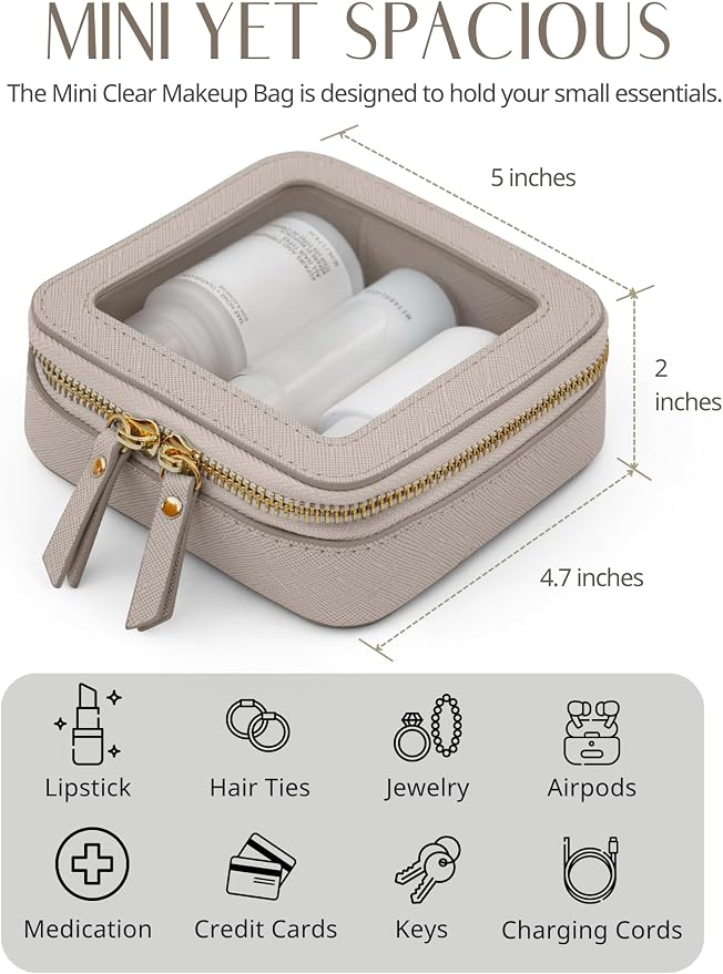 Popvibe Clear Makeup Bag Travel Cosmetic Case Toiletry Bag with Zipper Make Up Organizer Traveling Compact Car Bag Stone Mini - Image 4