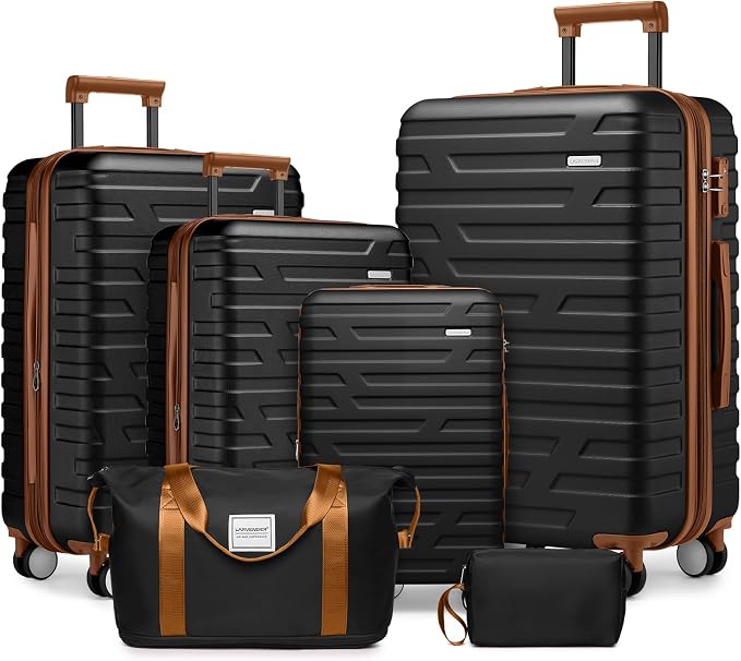 Black 6 Piece Luggage Set Hard Shell - Expandable Suitcases with Spinner Wheels and Duffel Bags for Family Travel, Durable Carry On Luggage Sets with Lock for Women and Men by Unknown