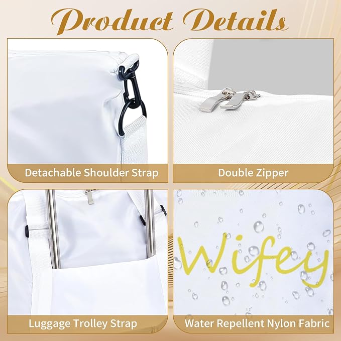 2 Pcs Wifey Hubby Duffle Bag Set White Black Wedding Travel Bags Waterproof Honeymoon Travel Bags Weekender Tote Bag For Women Men Couple Bridal Shower Honeymoon Party Organizer Supplies - Image 3