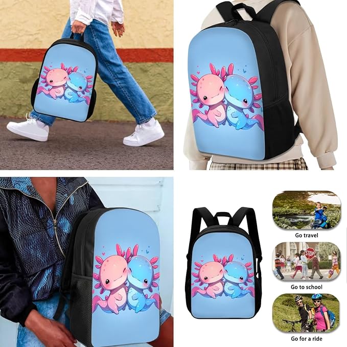 Personalized Kawaii Axolotl School Backpack for Girls with Lunch Box Kids Custom Bookbag Lunchbox Elementary Student Book Bag for Girls 8-10/6-8 Lunch Bag Pencil Case Water Bottle Holder Set - Image 3