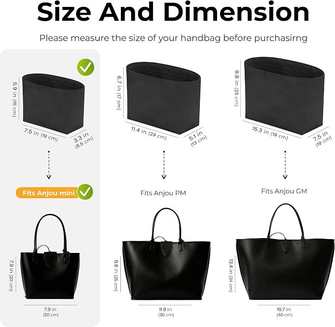 Lightweight Purse Organizer Compatible with Anjou Mini Bag | Handcrafted DuPont™ Tyvek®,Tote Organizer Insert,1:1 Custom Fit,Matte Black,Designed for Minimalists, Office & Daily Commute - Image 2