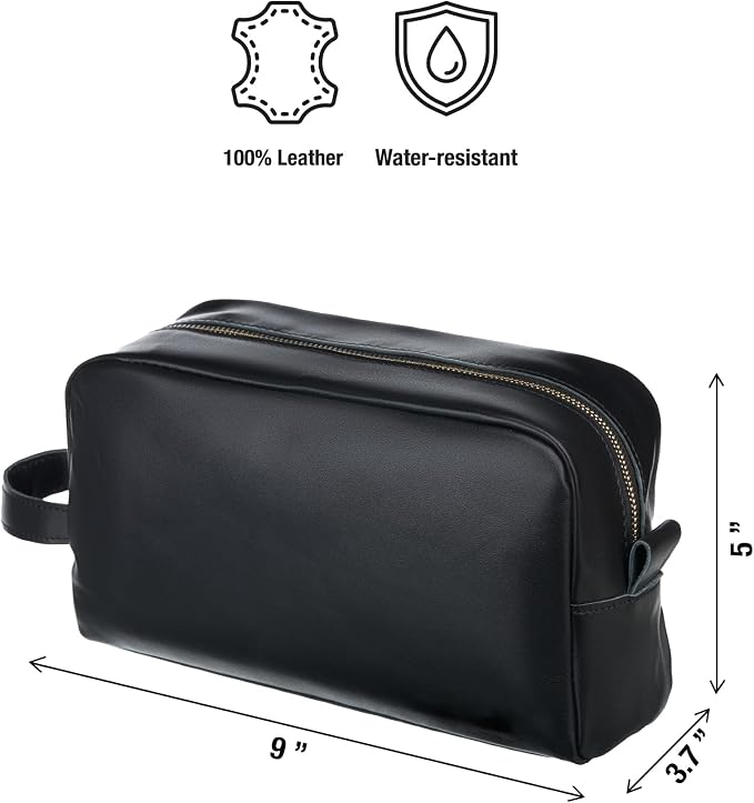 Awesometik Unisex Premium Travel Bag - Toiletries Organizer Case for Grooming, Jewelry - Travel Essentials Shaving Dopp Kit - Geniune Leather Water Resistant Cosmetic Bag For Men, Women (Black) - Image 2