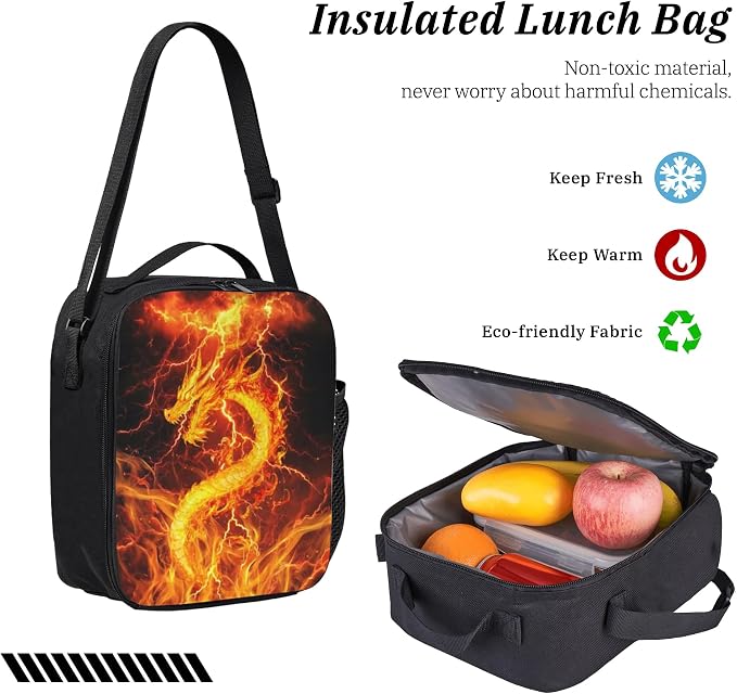 Dragon Kid Backpack Set with Lunch Bag & Pencil Case Large Capacity School Bag 17 Inch Bookbag for Boy Girl - Image 6