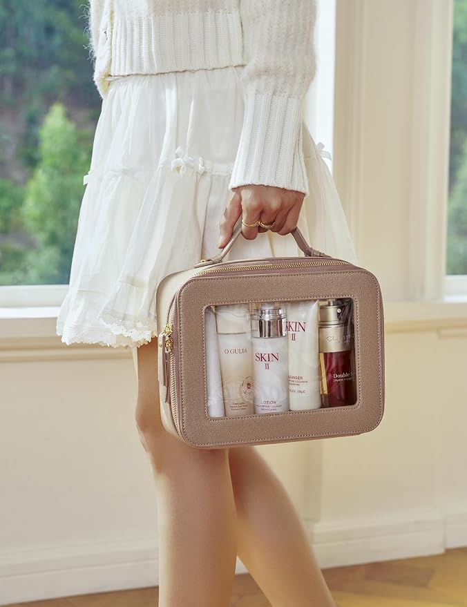 Popvibe Clear Makeup Bag Travel Cosmetic Case Transparent Toiletry Bag with Zipper, Portable Make Up Organizer Traveling Compact Car Bag for Essentials, Gold, Large - Image 7