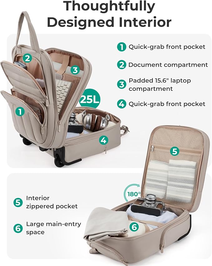 BAGSMART Small Underseat Carry on Luggage with Wheels, 16 inch Small Under Seat Luggage, Lightweight Travel Suitcase for Women, Brown - Image 6