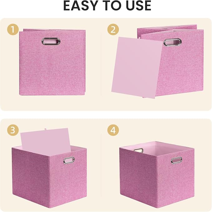 Posprica 3X Thicker Collapsible Storage Bins,13×15x13 Foldable Storage Cube Boxes Fabric Drawer for Closet Shelf Cabinet Bookcase, set of 4 (Pink) - Image 4