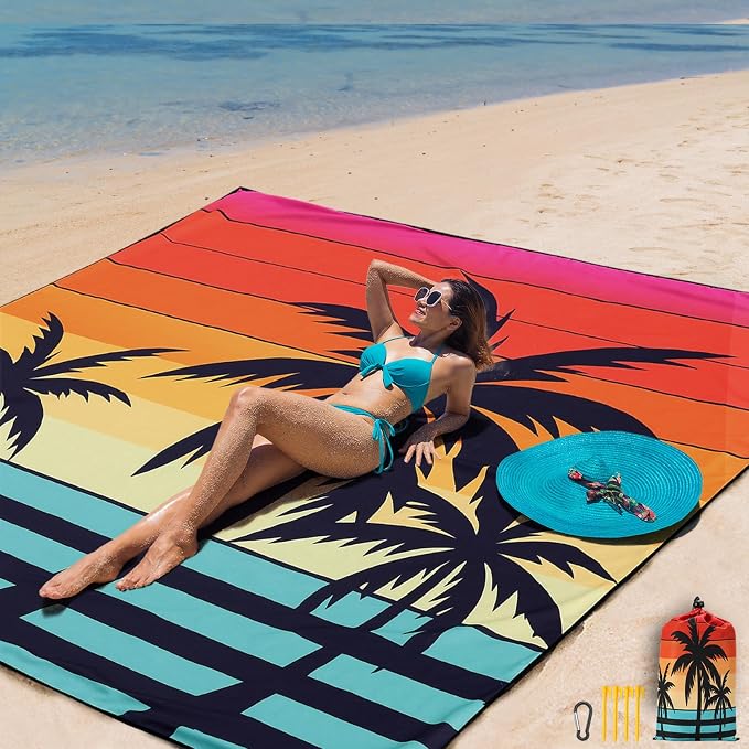 AISPARKY Beach Blanket Waterproof Sandproof Extra Large, Oversized Beach Mat, Quick Drying&Compact&Lightweight, Picnic Blankets Vacation Essentials for Outdoor Beach Camping (79" X 83" (4 Person)) by AISPARKY