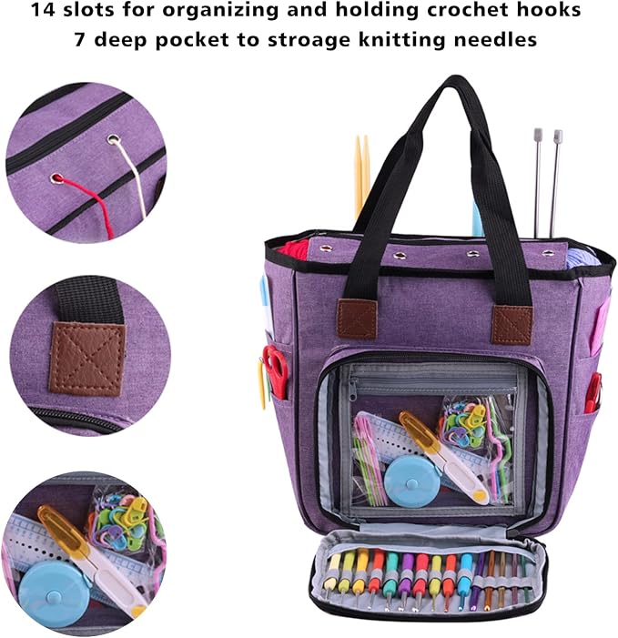 crochet bag,knitting bagBackpack and Tote Bag Storage Bag ，Large capacityYarn Storage Organizer Travel Crochet Bag Women Carrying Crochet Accessories Knitting Needles Crochet - Image 4