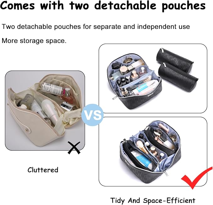 BOYATU Travel Makeup Bag for Women: Cosmetic Organizer Bag with Compartments - Leather Make up Bags Set of 3 (G-4-Black) - Image 6