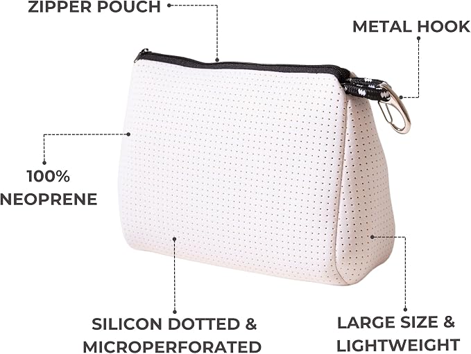 POPUPS Large Makeup Bag with Zipper, White - Waterproof Neoprene Cosmetic Bag 7.7 x 10.75 x 5 inches - Image 4