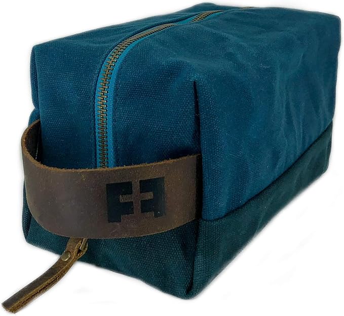 FAT FELT the DOPP KIT | durable waxed cotton canvas toiletry bag with leather handle (AlpineLake) by FAT+FELT