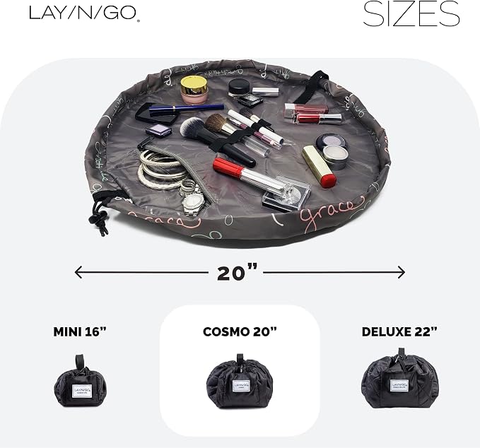Lay-n-Go Cosmo Drawstring Cosmetic & Makeup Bag Organizer - Portable Drawstring Makeup Bag w/Zipper Pocket & More - Durable, Machine Washable Toiletry Bag for Travel (20", Grit Grace Gratitude) - Image 5