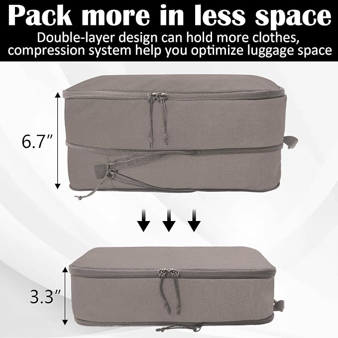 Extra Large Compression Packing Cubes for Travel Essentials, 2 Set Expandable Travel Cubes for Packing Compression Bags Luggage Suitcase Organizer, Khaki - Image 3