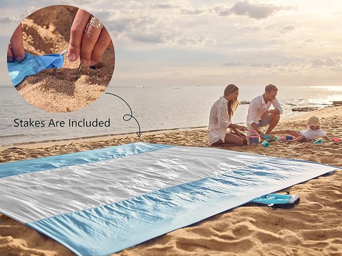 WEKAPO Beach Blanket Sandproof Waterproof, Extra Large Beach Mat, Oversized & Compact Sand Free, Quick Drying Beach Essentials for Vacation, Cruise, Picnic & Camping with Stakes - Image 6