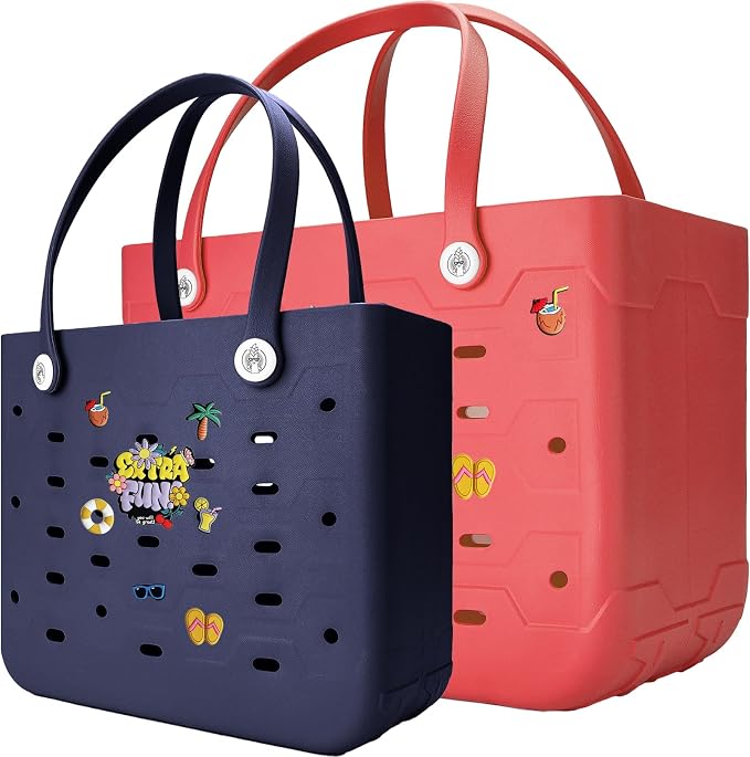 2-Pack Large Beach Bags XL & M Waterproof Tote, Sandproof, Washable- Essentials: Pool, Boat, Sports, Groceries by Unknown