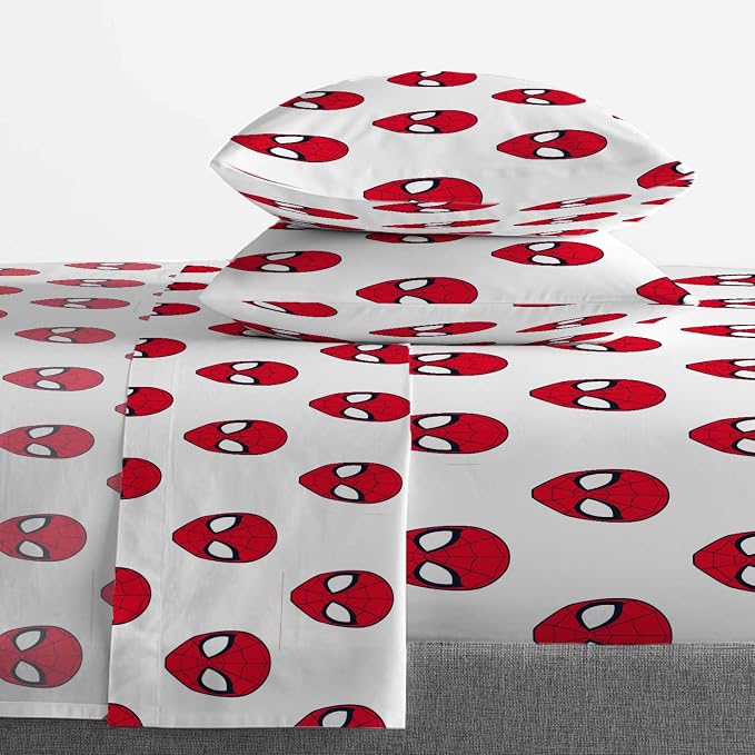 Jay Franco Kids Sheet Set with Fitted, Flat Sheets & Pillow Cover - Ultra-Soft Bedding with Pillowcase for Room Decor, Red - Spiderman, 4 Piece Queen - Image 3