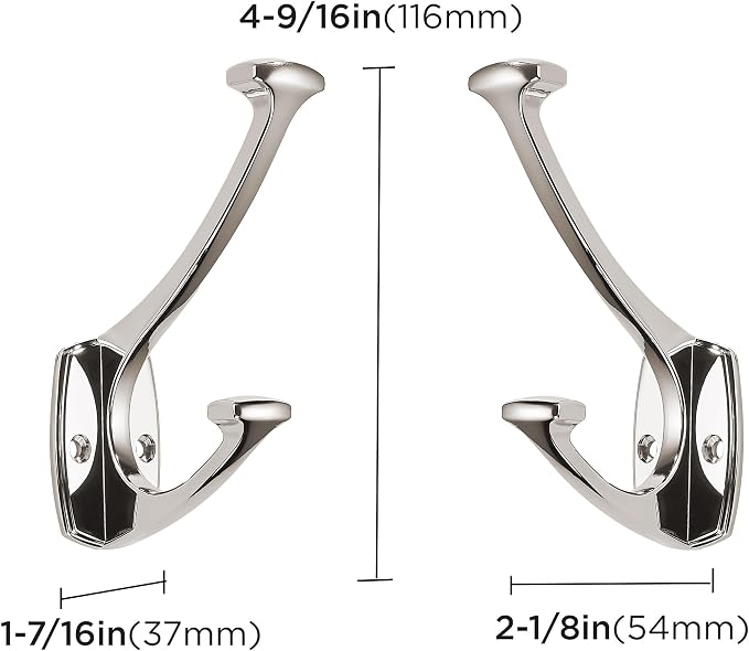 2 Pack Polished Nickel Hooks Decorative Heavy Duty Solid Large Coat Hooks for Towel Hanging Coats Robe Wall Mounted Towel Bags Door Back Bathroom Wall Hook. - Image 2