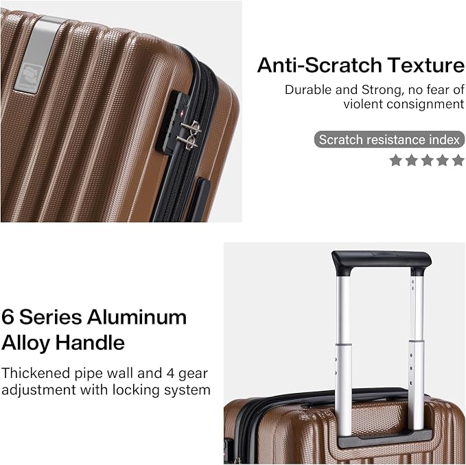 Hanke Expandable Hard Shell Luggage Sets 2 piece Carry on Luggage with Wheels Suitcases Lightweight Checked TSA Luggage Rolling Large Suitcase Travel Luggage Bag Woman Men 20/29 Inch(Brown) - Image 6