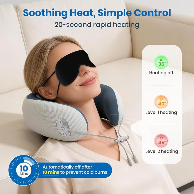 Medicane Neck Travel Pillow with Massage, Neck Pillows with Heat & Gentle Vibration Massage with Ergonomic Foam, Perfect for Airplane, Car, Office, Home, Pain Relief,Sleeping,Traveling,Long Flight - Image 3