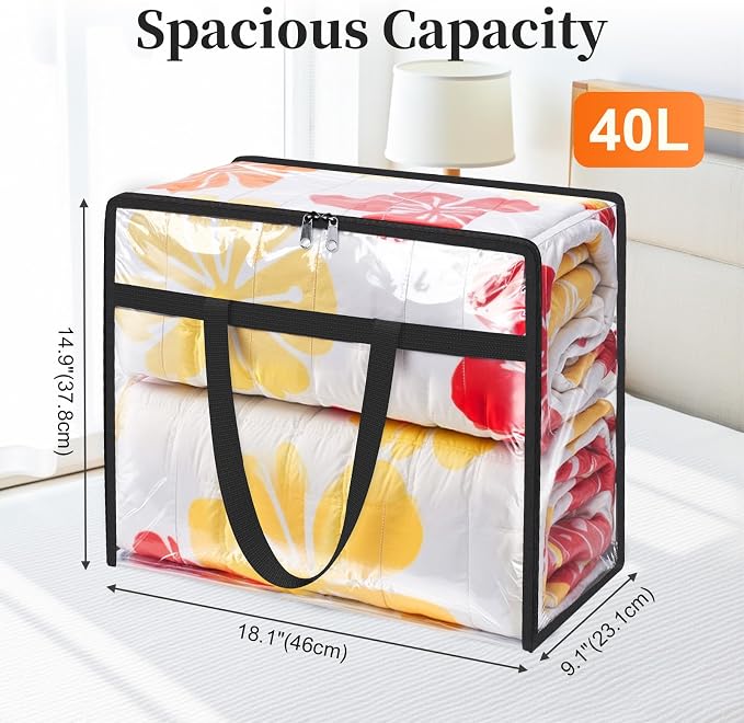 SpaceTrove Clear Storage Bags, 4 Pack Under Bed Storage and Closet Organizers Containers, Vinyl Foldable Heavy-Duty Moving Bags with Zippers for Comforter, Bedding, Duvet, Blanket & Toy Storage, 40L - Image 3