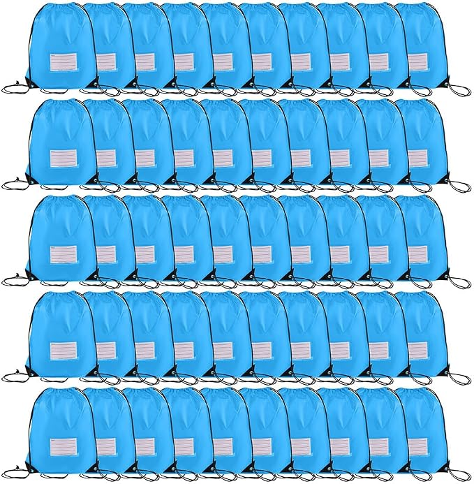 CODOBON 50 Pack Drawstring Bags,Bulk Draw String Backpack, DIY Gym Sports Cinch Bag Sackpack for Women Men, Sky Blue by CODOBON