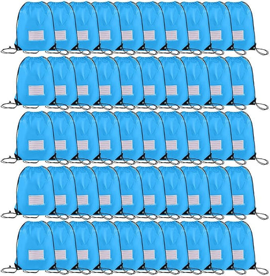 CODOBON 50 Pack Drawstring Bags,Bulk Draw String Backpack, DIY Gym Sports Cinch Bag Sackpack for Women Men, Sky Blue by CODOBON