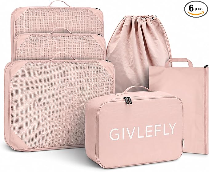GIVLEFLY Compression Packing Cubes for Travel, 6-Piece Lightweight Luggage Organizer Bags, Space Saving Suitcase Packing Set for Women by GIVLEFLY