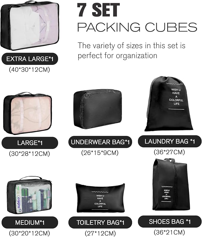 10 Piece Luggage Sets, 3 Piece Suitcase Set, 20 inch Carry on Luggage, 24 inch and 28 inch Checked Luggage with 7PC Packing Bags - Image 4