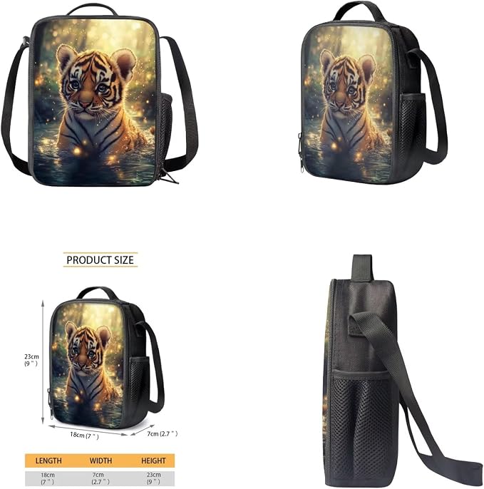 Cute Tiger Backpack for Girls Boys Backpack with Lunch Box Water Bottle Holder with Strap and Soft Pencil Case 4PCS Set Bookbag with Front Pocket 17 inch Sturdy Elementary School Bag for Kids - Image 4