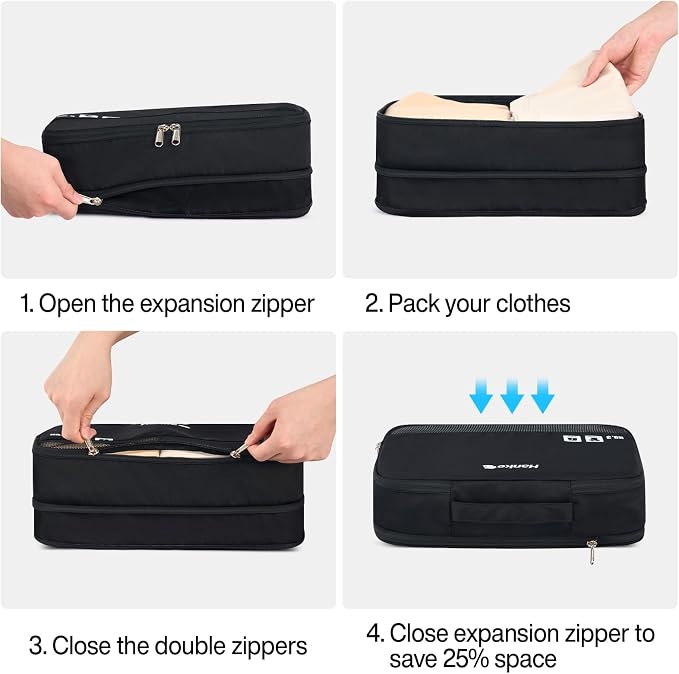Hanke 7 Piece Expandable Compression Packing Cubes, Premium Travel Packing Organizers for Suitcases/Carry On, Luggage Organizer Bags with Breathable Mesh & Label - Image 3
