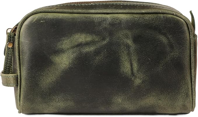 KomalC Leather Toiletry Bag for Men & Women – Handcrafted Travel Grooming Kit with Water-Resistant Lining and Secure Zipper Closure - Image 3