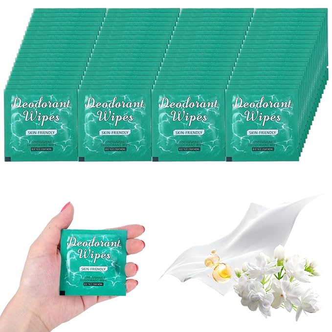 100 Pcs Deodorant Wipes Individually Wrapped Mini Deodorant Travel Size Wet Armpit Wipes Travel Deodorants Bulk for Women Men Homeless Personal Cleansing Wipe Butt Hands Face Underarm Sports(Jasmine)