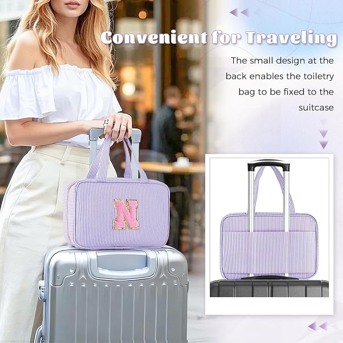 Gifts for Teen Girls Women - Travel Hanging Toiletry Bag & Makeup Bag - Personalized Initial Cosmetic Bag | Birthday Gift for Girl Trendy Stuff - Lavender N - Image 2