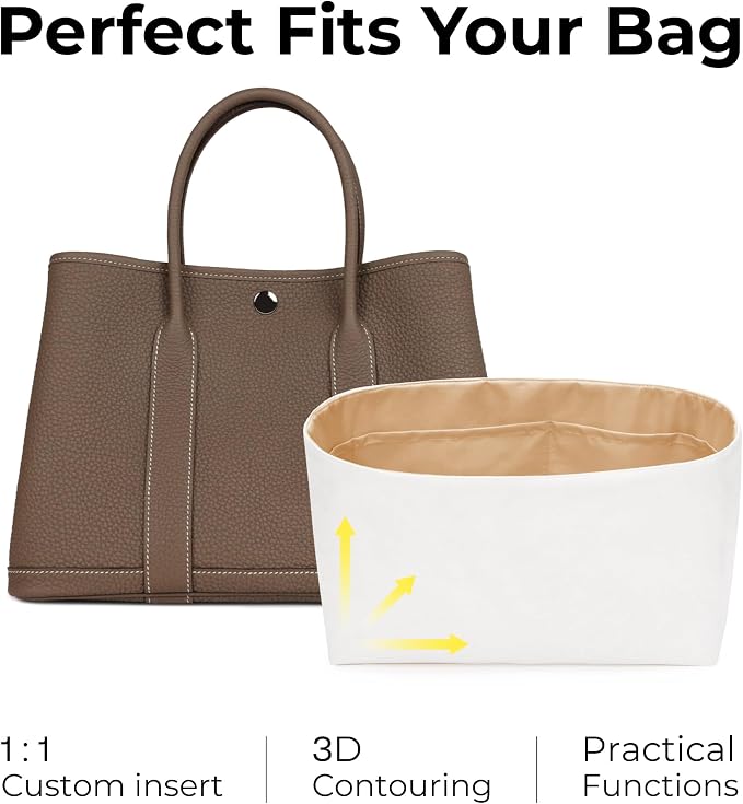 Tote Bag Organizer Insert for HERMES Garden Party 30 Handbag,Custom Fit Inside Premium Vanile Lightweight WaterResistant Purse Insert with Cup Holder Accessories - Image 3