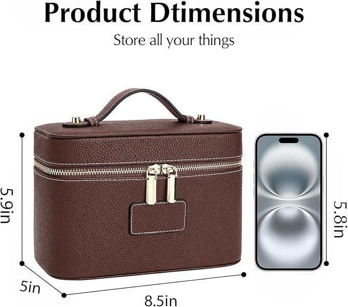 Makeup Case for Women, Leather Makeup Bag Cosmetic Case with Removable Divider, Large Capacity Waterproof Portable Travel Toiletry Make up Organizer Case - Image 2