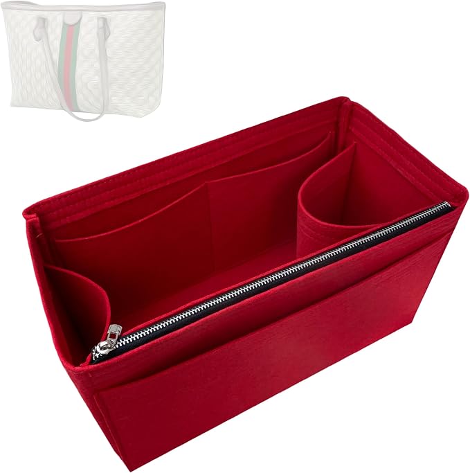 Divitize Premium Purse Organizer compatible with Ophidia Medium/Large Tote — Handmade Insert Perfect Fit, 24+ Color, Gold Zipper, Double Layered Base, Full Coverage (Red, Small) by Divitize