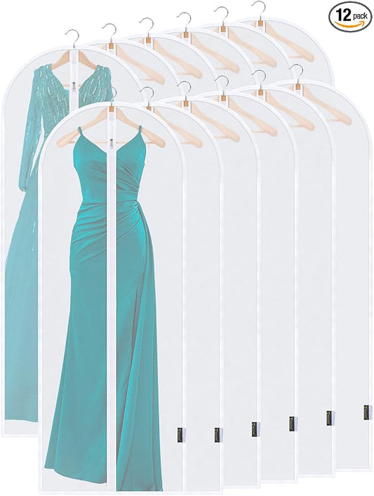 BALEINE 60'' Translucent Garment Bags, 12 Packs PEVA Dress Bag for Closet Clothes Dresses Suit Coats Storage (White, 12PK) by BALEINE