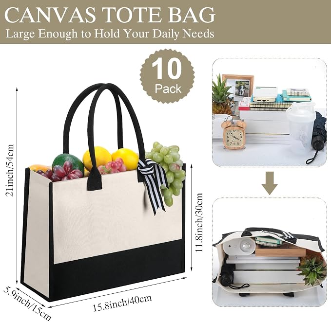 Silkfly 10 Pack Tote Bag for Women Gift Bags Canvas Tote Bag with Zipper Inner Pocket Birthday Bridesmaid Gifts for Women - Image 4
