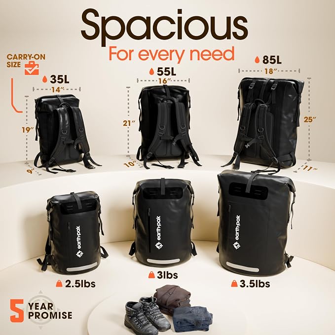 Earth Pak Waterproof Backpack - Heavy Duty Hiking Backpack - Roll-Top Closure Bag - Cushioned Dry Bag Waterproof Phone Case - Image 2