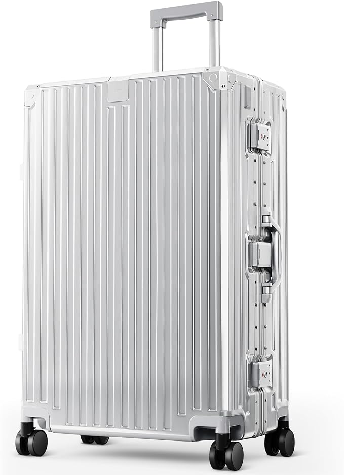 ALPHA CAMP Checked 28 Inch Luggage, Thickened Aluminum Frame Luggage with TSA Spinner Wheels, 3-Layer PC Hard Shell Zipperless Travel Suitcase, TypeC USB Charging Port, Cup Holder,Silver by ALPHACAMP