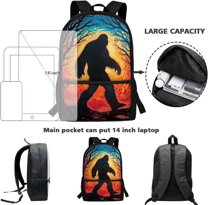 Bigfoot School Bag Boys Age 8-12 Cryptid Backpack Kids Back to School Supplies, 4-in-1 Set, with Lunch Box and Pencil Case, Lightweight Waterproof Bookbag, Adjustable - Image 4