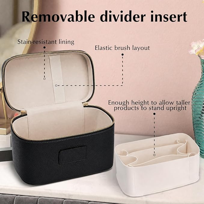 Makeup Case for Women, Leather Makeup Bag Cosmetic Case with Removable Divider, Large Capacity Waterproof Portable Travel Toiletry Make up Organizer Case - Image 3