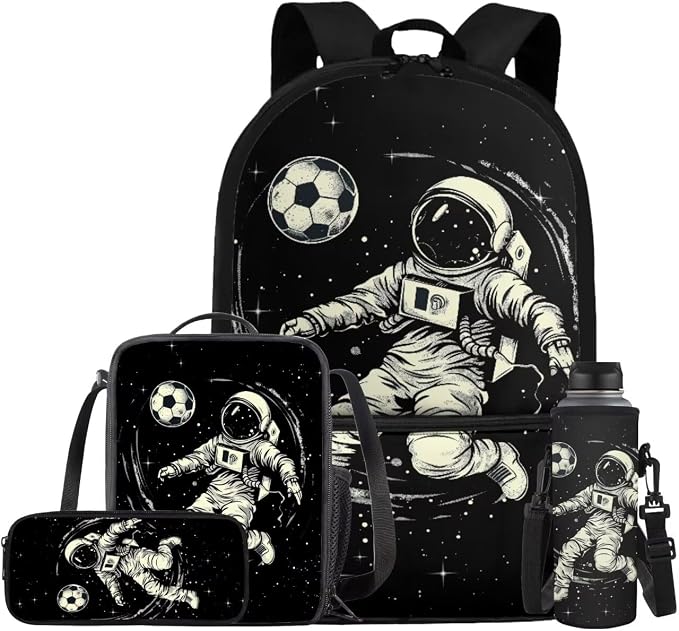 Space Astronaut Backpack for Kids Boys Backpack with Lunch Box Water Bottle Holder and Black Pencil Case 4PCS Set Bookbag with Front Pocket 17 inch Sturdy School Bag with Side Pocket for Girls by ELEDIZI